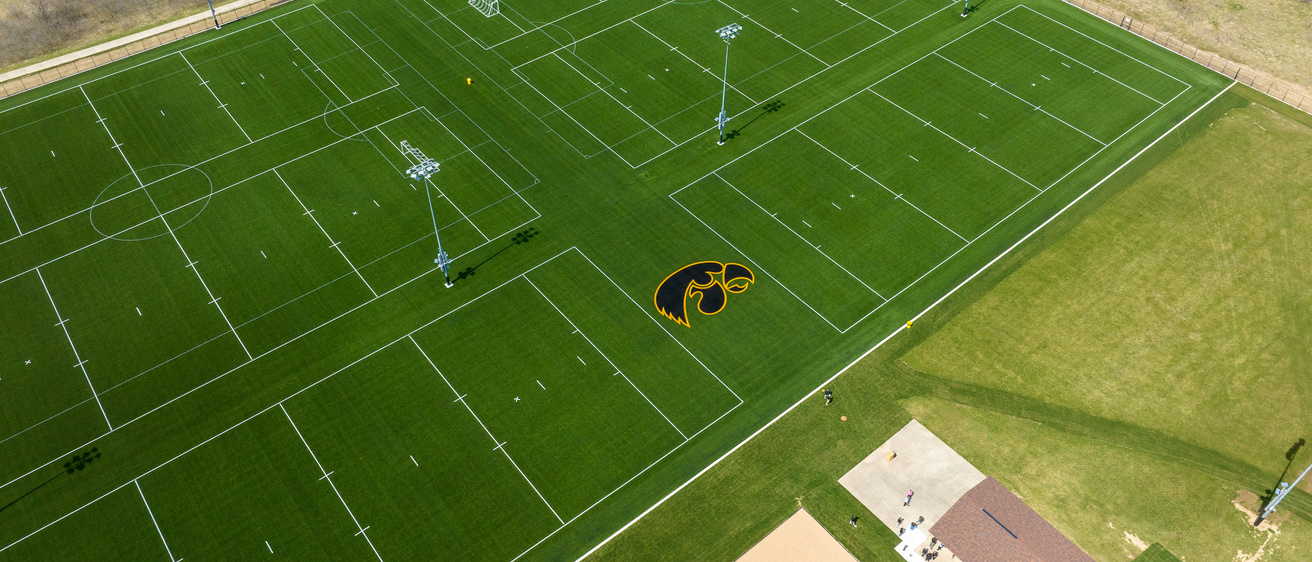 An aerial photo of the Hawkeye Recreational Fields 
